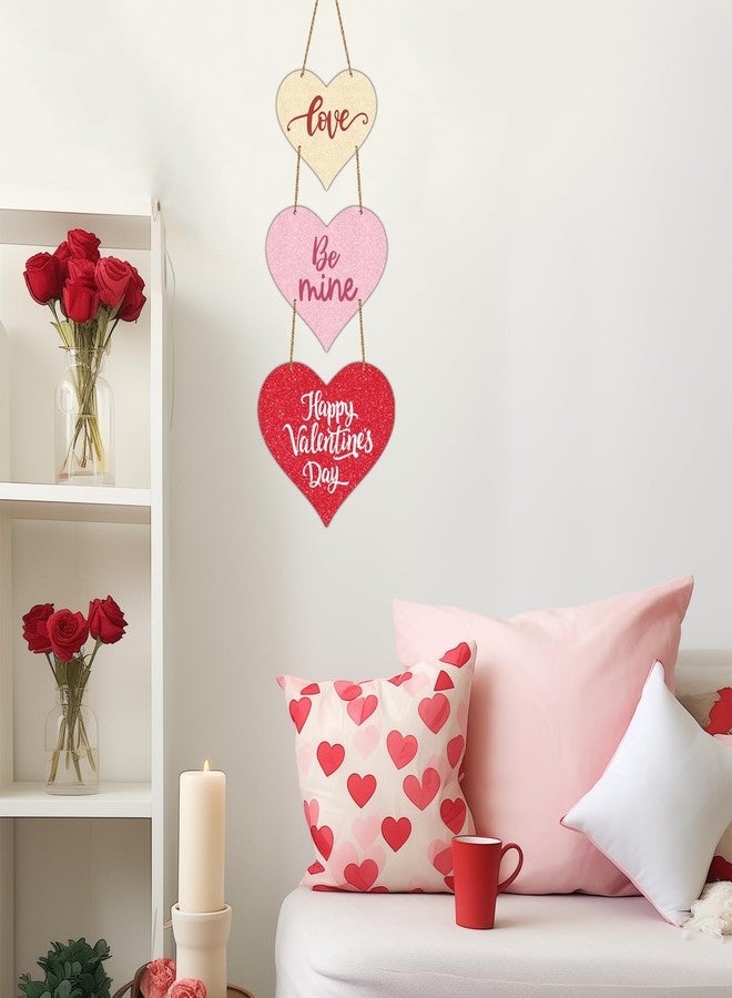 YUNKKIN Valentines Day Door Decorations Glittery Heart Wreath Valentines Day Wall Decor Wooden Valentines Door Hanger Love Be Mine Happy Valentines Day Door Sign for Front Door Wall Indoor Home Decor - Image 4