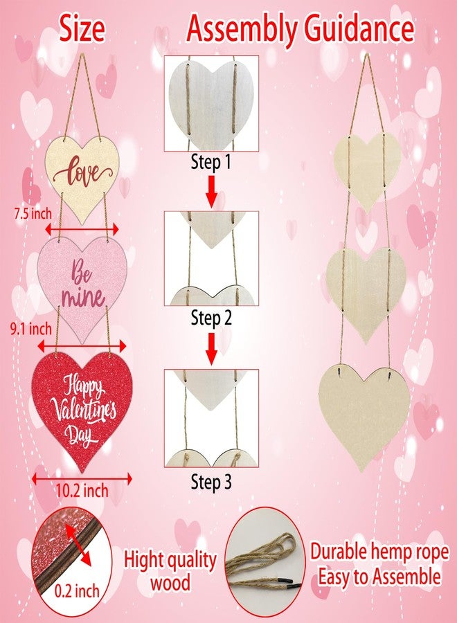 YUNKKIN Valentines Day Door Decorations Glittery Heart Wreath Valentines Day Wall Decor Wooden Valentines Door Hanger Love Be Mine Happy Valentines Day Door Sign for Front Door Wall Indoor Home Decor - Image 2