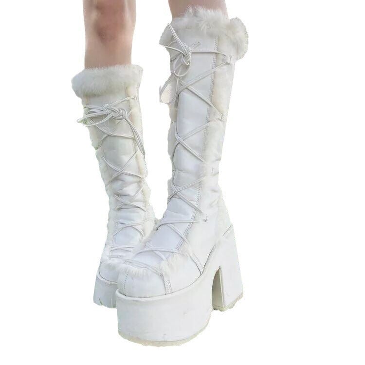 Dropshopping2022 Fashion Thick Bottom Banquet 40-43 Plus Size Mao Mao High Heel High Boots - Image 3