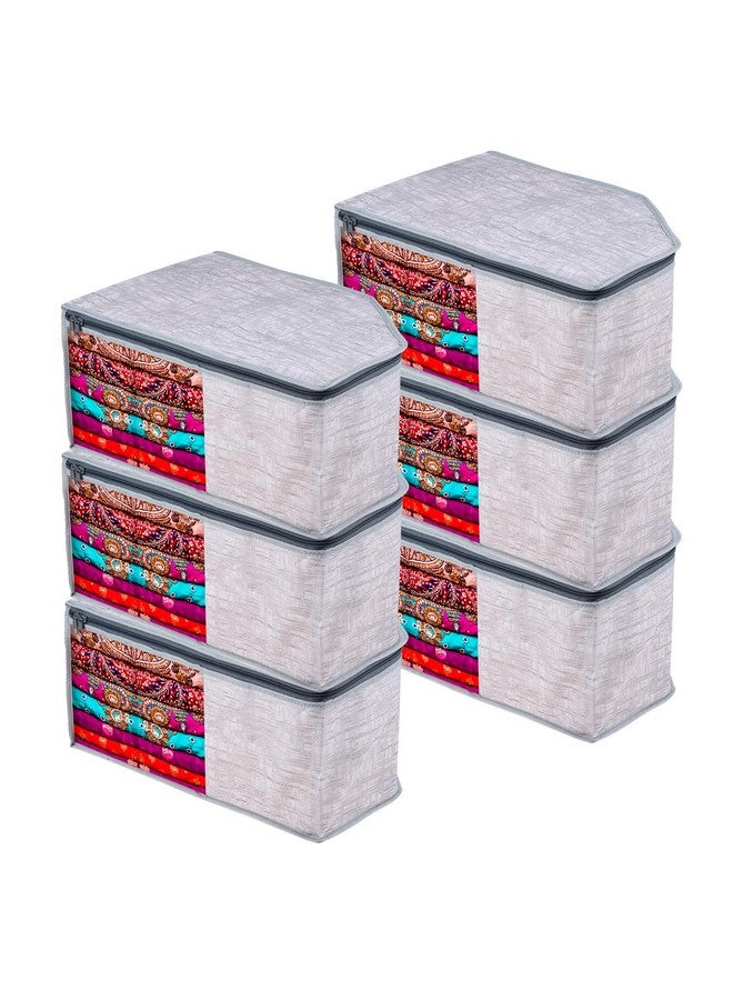 Kuber Industries Blouse Cover | Clothes Storage Bag | Zipper Closure Wardrobe Organizers | Clothes Organizer with Transparent Window | Jute Printed Clothes Bag | Pack of 6 | Gray - Image 1