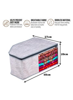 Kuber Industries Kuber Industries Blouse Cover | Clothes Storage Bag | Zipper Closure Wardrobe Organizers | Clothes Organizer with Transparent Window | Jute Printed Clothes Bag | Pack of 6 | Gray  - Image 3