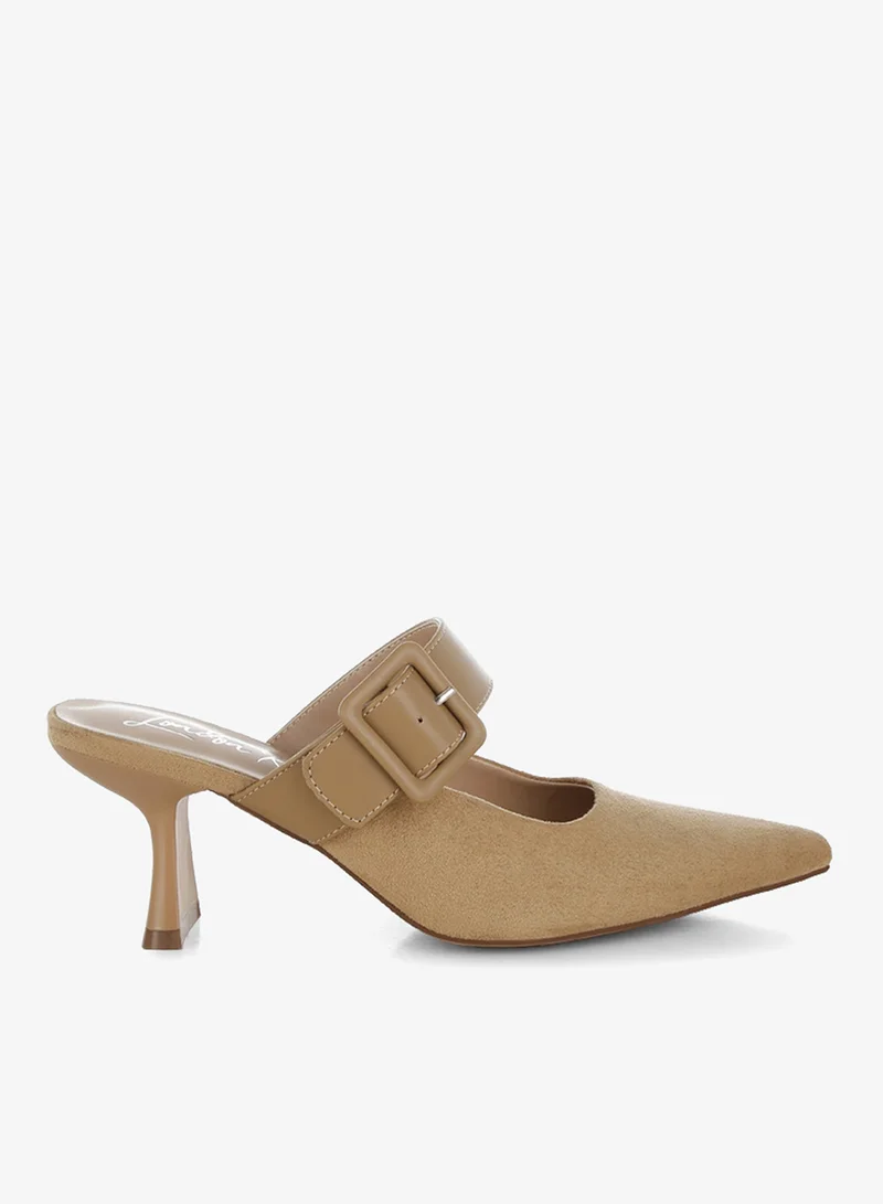 Microfiber Pointy Slip-On Mules in Beige
