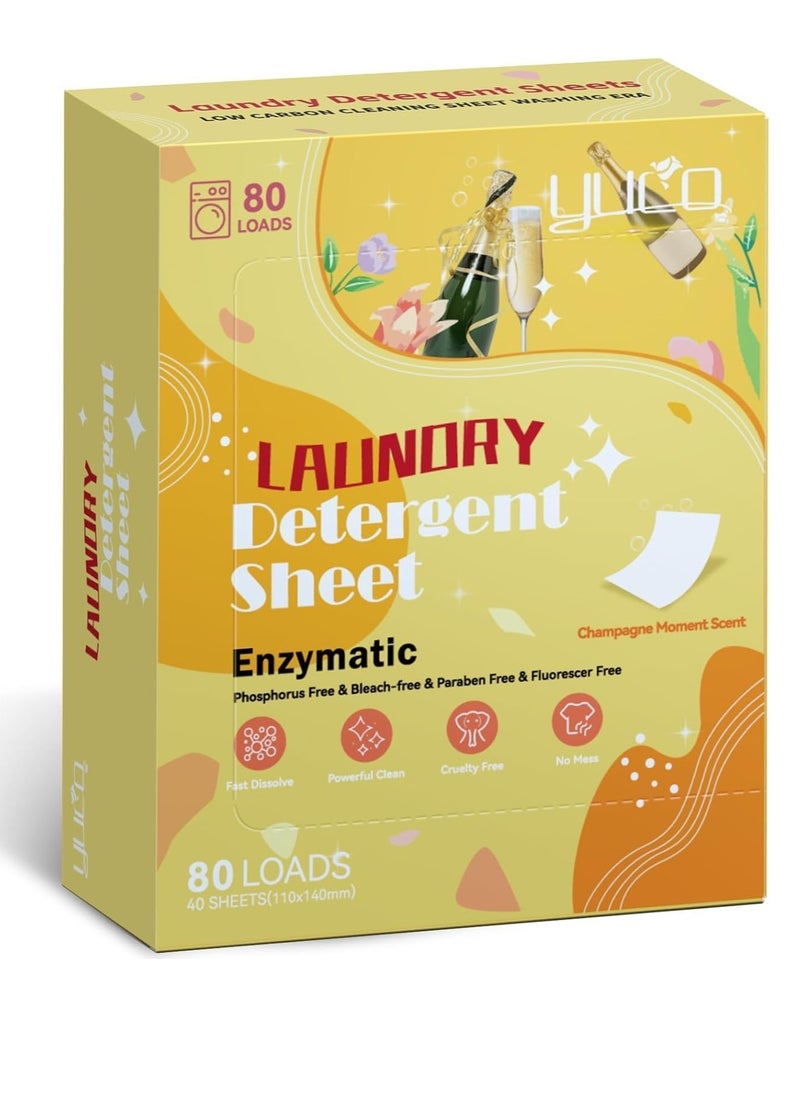 Laundry Tablets Champagne Scent, Up to 80 Washes, (40 Sheets) Eco-Friendly Laundry Soap Tablets - Liquid-Free Laundry Tablets, Travel-Friendly, Plastic-Free and Hypoallergenic, Biodegradable