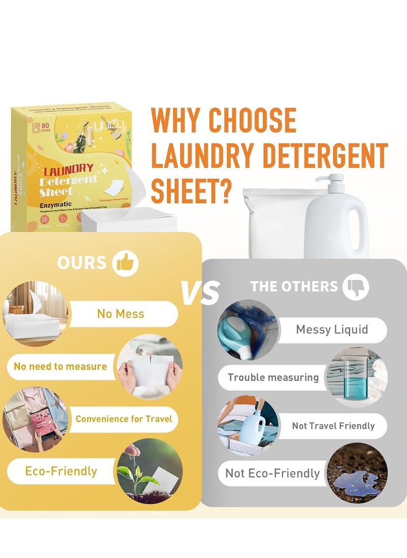 Laundry Tablets Champagne Scent, Up to 80 Washes, (40 Sheets) Eco-Friendly Laundry Soap Tablets - Liquid-Free Laundry Tablets, Travel-Friendly, Plastic-Free and Hypoallergenic, Biodegradable