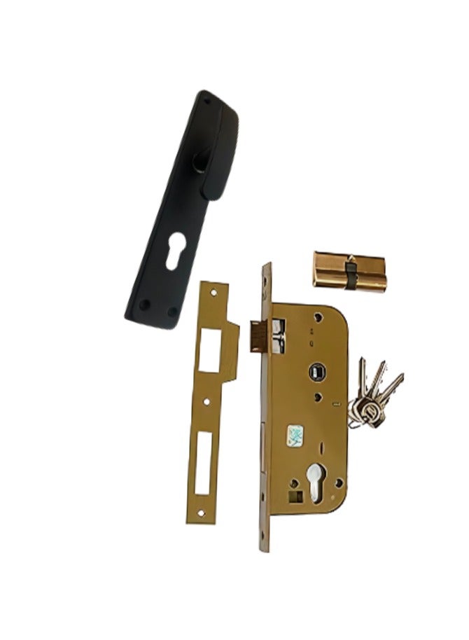 AlAhram regular lock 3 keys with black apartment door handle from AlAhram as a gift  - Image 1