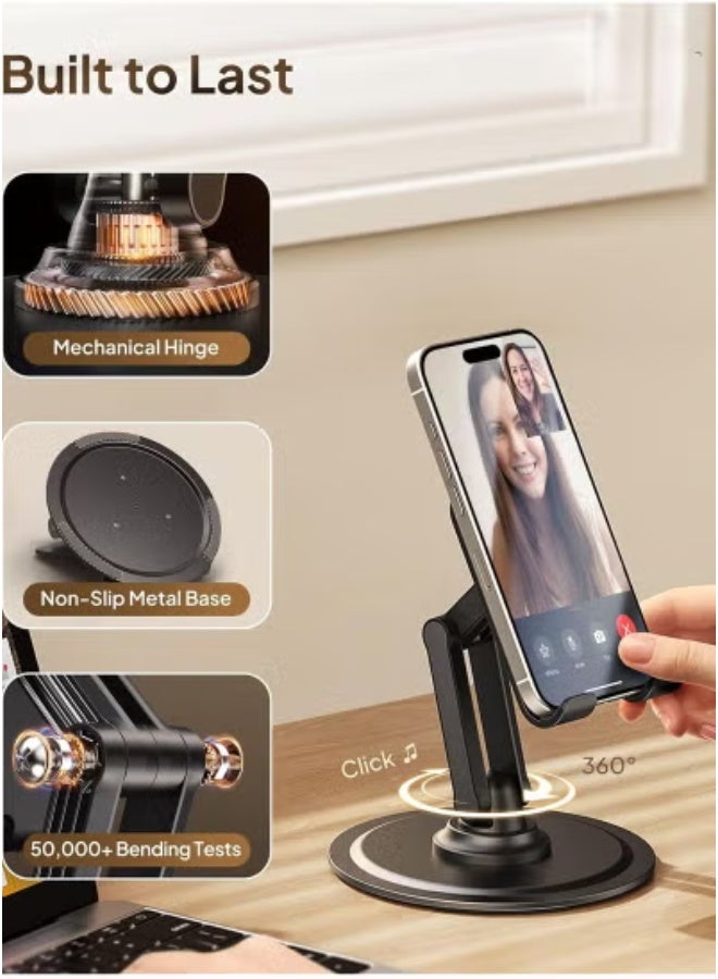 تايجر Phone Stand for Desk – 360° Rotating Foldable Cell Phone Holder | Adjustable & Portable Desktop Stand Compatible with iPhone 16, 15, 14, 13 Pro Max, Samsung S25, S24, S23 Ultra, Tablets & iPads (4–10 Inches) | Stable, Compact & Space-Saving Design for Home or Office - Image 3