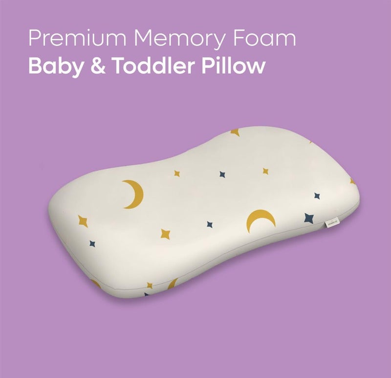 ADMIRAE Premium Memory Foam Baby & Toddler Pillow | Head,Neck,Back Support Cushion | Washable Removable Cover | Ideal for Sleeping,Reading & Resting | Age 2to9 Year | 20.5x11.5x2.5 Moon & Star Print - Image 3