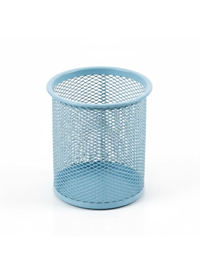 حامل أقلام معدني شبكي دائري – لبني عصري – تنظيم المكتب بشكل أنيق - Image 1