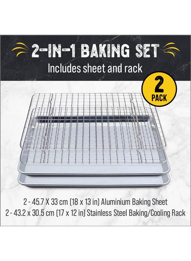 Checkered Chef Baking Sheet, 2 Pack Half Sheet Pan with Stainless Steel Wire Rack Set - Easy Clean Cookie Sheets for Baking - Image 1