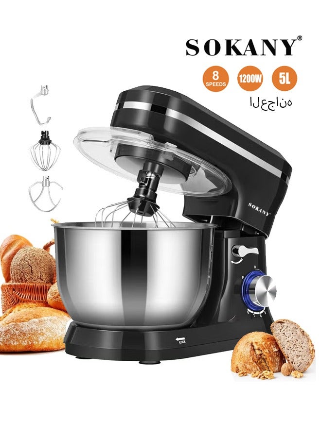 sokany Electric Mixer & Stand mixer, 6.5L/1200W/8 Speed Tilt-Head Kitchen Mixer, Electric Food Mixer with Dough Hook, Wire Whip, Beater, SO-271,Black - Image 1