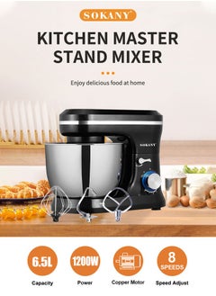 sokany Stand Mixer, Electric Mixer,5L/1200W/8 Speed Tilt-Head Kitchen Mixer, Electric Food Mixer with Dough Hook, Wire Whip, Beater, SO-271,Black  - Image 2