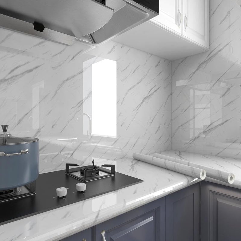 Delavala Kitchen Wallpaper Oil Proof and Water Proof Aluminium Foil Stickers Kitchen Backsplash 3D Wallpaper Stick and Peel - Self-Adhesive Wall Sticker Anti-Mold (Marble-A 2Mtr) - Image 1
