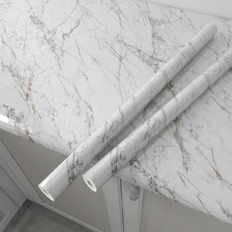 Delavala Kitchen Wallpaper Oil Proof and Water Proof Aluminium Foil Stickers Kitchen Backsplash 3D Wallpaper Stick and Peel - Self-Adhesive Wall Sticker Anti-Mold (Marble-A 2Mtr) - Image 2