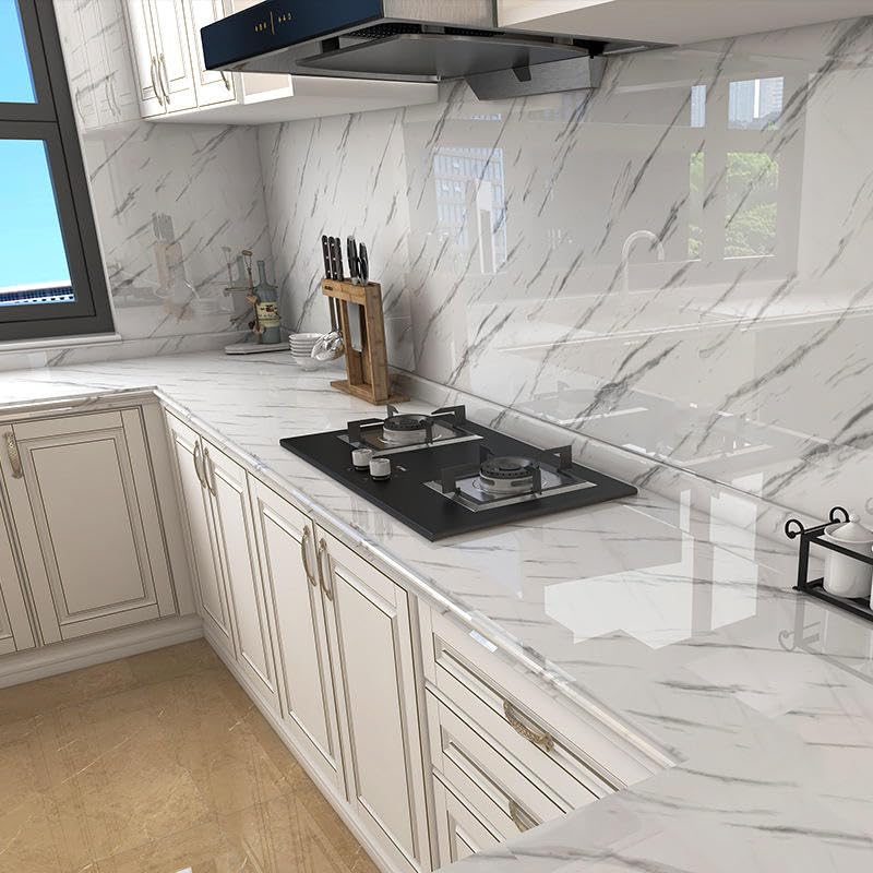 Delavala Kitchen Wallpaper Oil Proof and Water Proof Aluminium Foil Stickers Kitchen Backsplash 3D Wallpaper Stick and Peel - Self-Adhesive Wall Sticker Anti-Mold (Marble-A 2Mtr) - Image 3