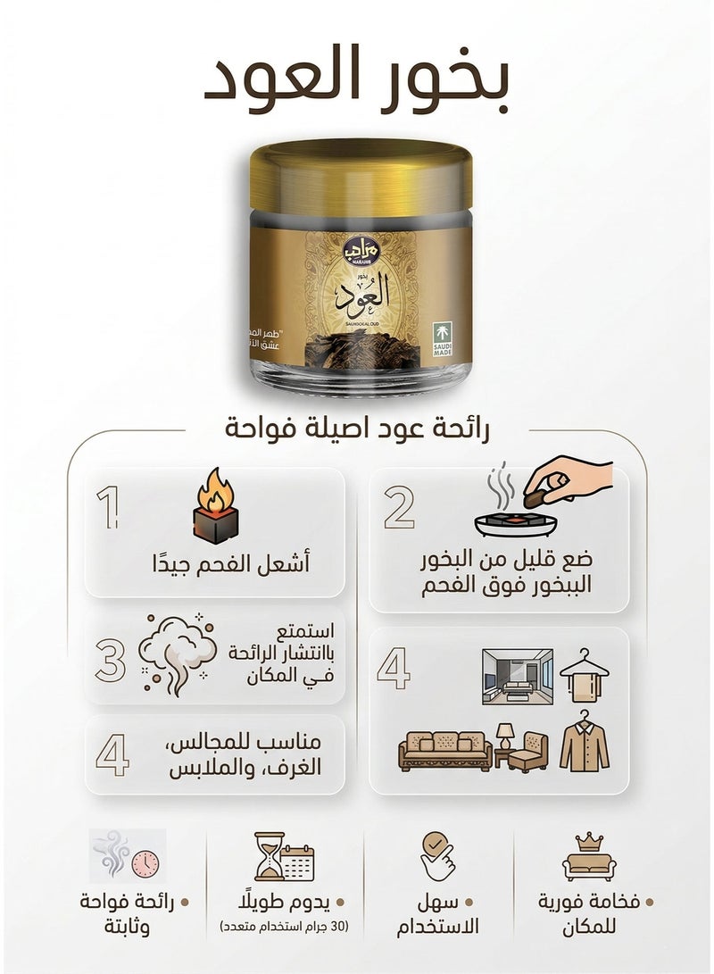 مرَاحِب بخور العود الفاخر رائحة عود أصيلة فواحة بخور ثابت للمجالس مراحب 30 جم - Image 2
