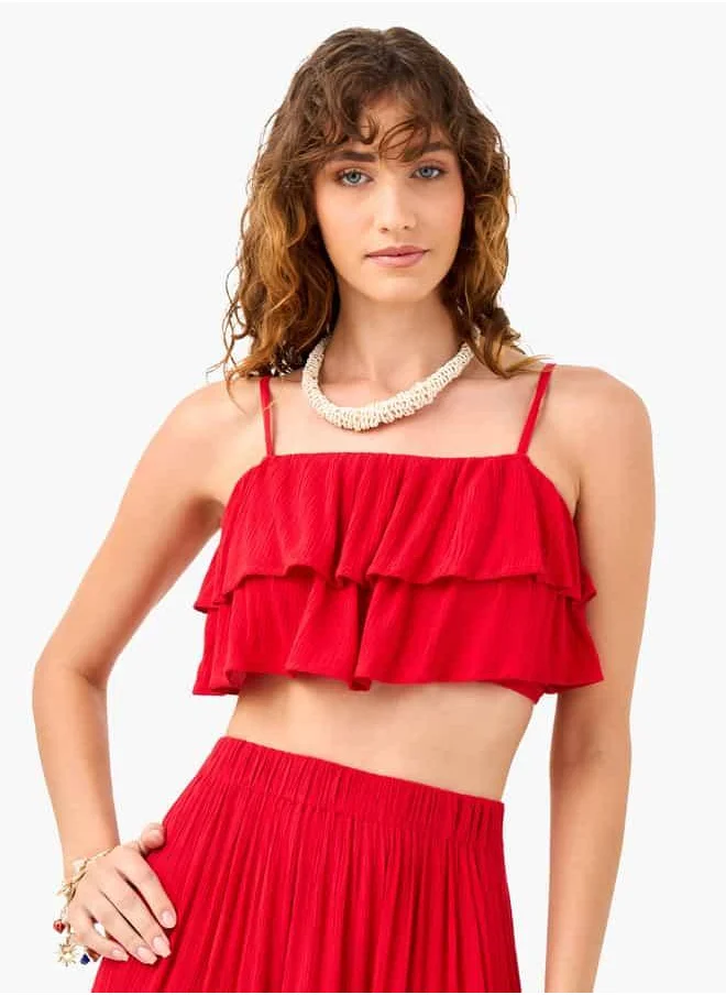 FAV Ruffle Detail Sleeveless Beach Top and Tiered Skirt Set