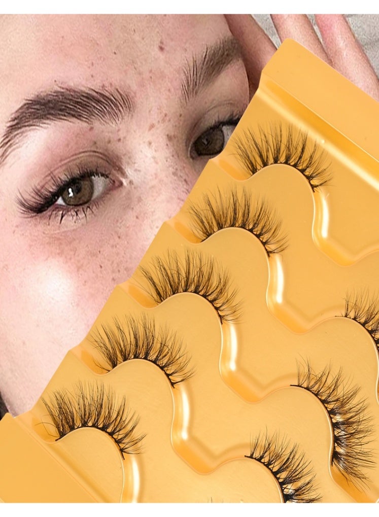 رموش نصف طول - رموش 3D كيرل خفيفة وناعمة - 5 أزواج من رموش المينك الصناعية القصيرة 9 - 16 مم للحصول على مظهر طبيعي، قابلة لإعادة الاستخدام يوميًا ومناسبة للمبتدئين - Image 1