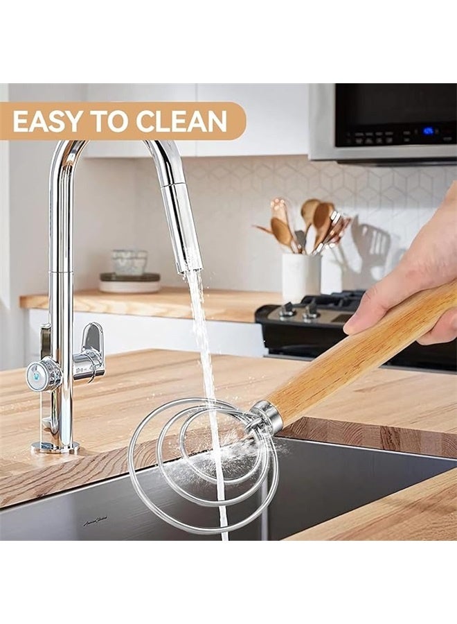 Egg Beater Stainless Steel Circle Flour Blender Brown, Dough Whisk with Stainless Steel Hook for Sourdough Baking Hand Tool  - Image 3
