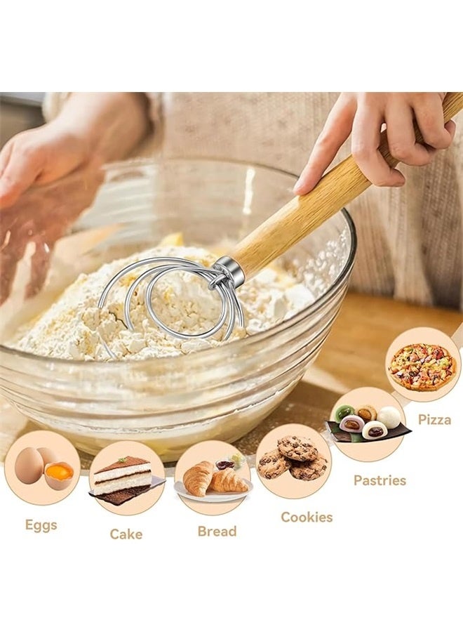 Egg Beater Stainless Steel Circle Flour Blender Brown, Dough Whisk with Stainless Steel Hook for Sourdough Baking Hand Tool  - Image 2