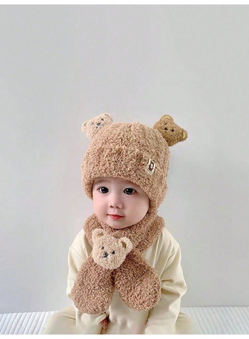 Winter Baby Hat and Warm Scarf Set with Cute Bear Design Ultra Soft Faux Fur Winter Accessory for Babies Aged 0-3 Years - Image 1