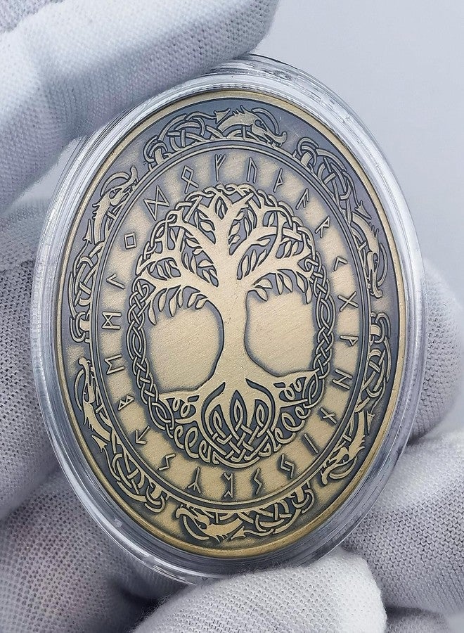 Aomcisi عملة تحدي الفايكنج Yggdrasil - تصميم رونيكي لشجرة الحياة الإسكندنافية لعشاق الفايكنج والأساطير الإسكندنافية - Image 3