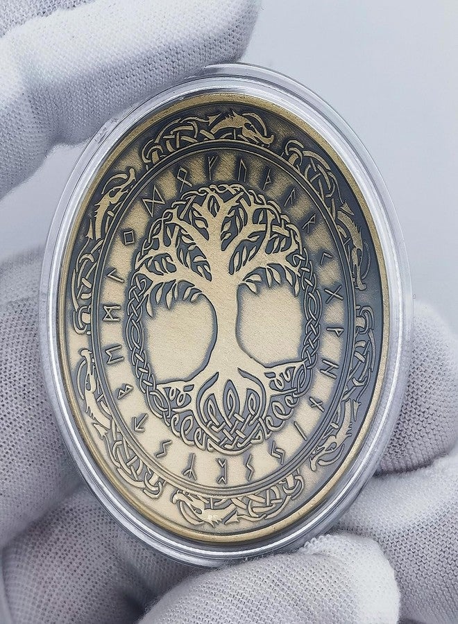 Aomcisi عملة تحدي الفايكنج Yggdrasil - تصميم رونيكي لشجرة الحياة الإسكندنافية لعشاق الفايكنج والأساطير الإسكندنافية - Image 2
