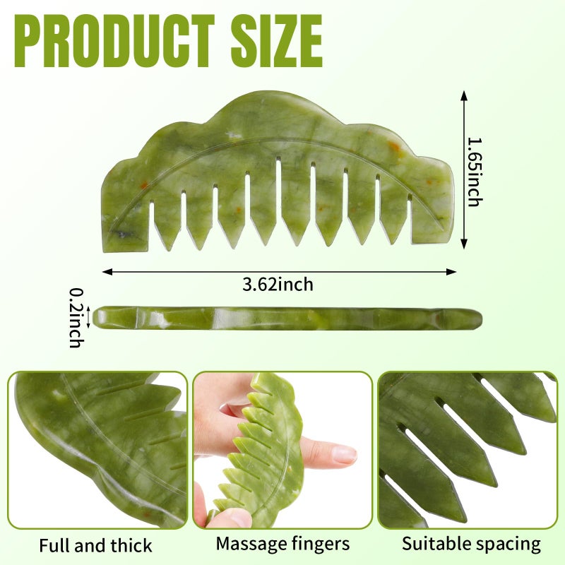 Geiserailie 2 Pcs Jade Combs Esthetician Supplies Massage Stone Hair Gua Sha Scraping Scalp Comb Facial Massage Tool Handheld Head Tools Head Caring Therapy Valentines for Women(Plain Style) - Image 2