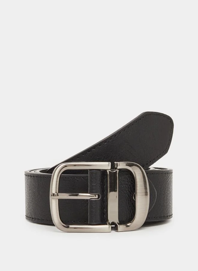 Styli Men Black Solid Waist Belt with Metal Buckle