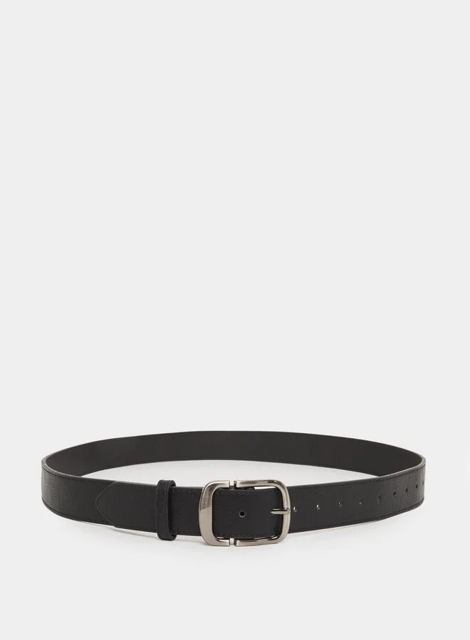 Styli Men Black Solid Waist Belt with Metal Buckle