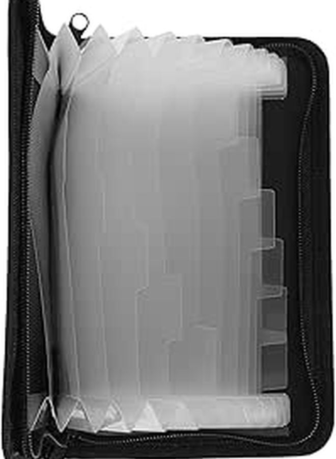 A6 Mini Accordion File Organizer Zipper Expanding Folder with Sleeves for Documents Receipts Office Travel Black - Image 1