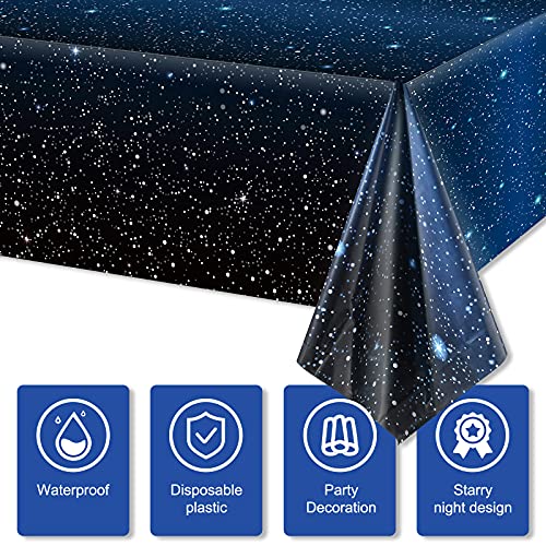 Tatuo Space Tablecloth Starry Night Tablecloth Decorations Plastic Galaxy Table Cover Space Stars Theme Party Supplies for Birthday Home Decorations, 54 x 108 Inch (1 Piece) - Image 4