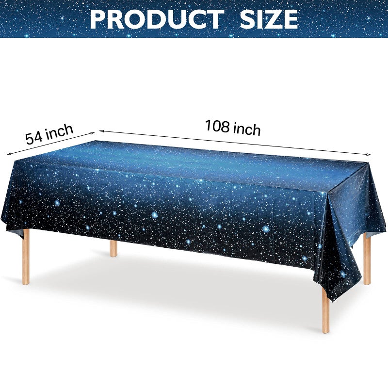 Tatuo Space Tablecloth Starry Night Tablecloth Decorations Plastic Galaxy Table Cover Space Stars Theme Party Supplies for Birthday Home Decorations, 54 x 108 Inch (1 Piece) - Image 2
