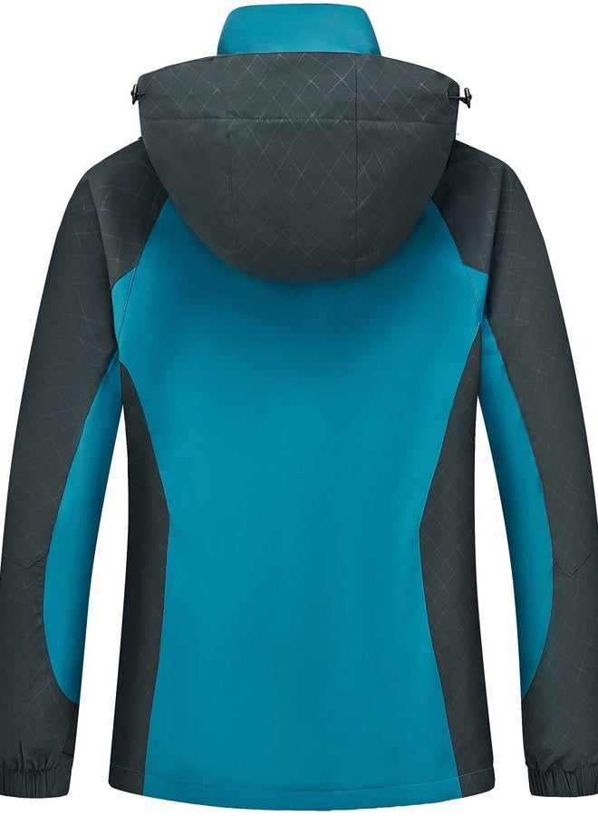 Diamond Candy Women's Waterproof Rain Jacket with Hood Lightweight Outdoors Raincoat Blue - Image 3