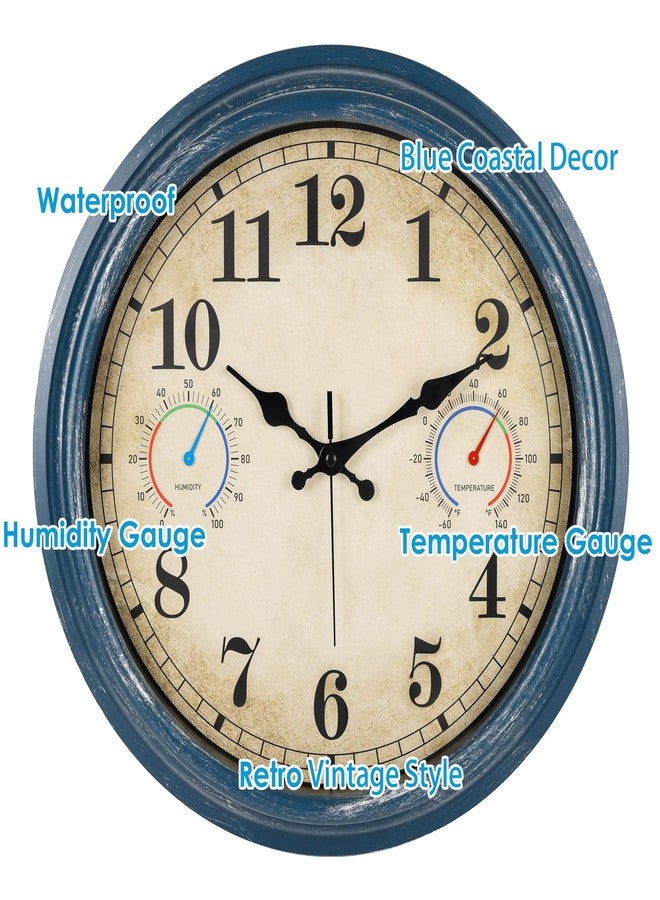 Alarllok 16 Inch Large Outdoor Clock with Thermometer and Hygrometer Combo, Waterproof Rustic Vintage Indoor Outdoor Wall Clocks for Patio, Pool, Garden Decor- Blue - Image 3