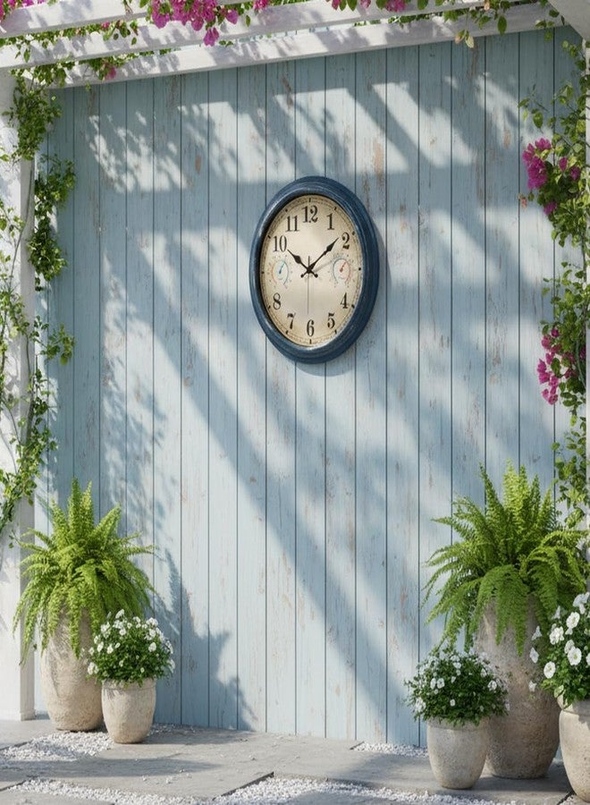 Alarllok 16 Inch Large Outdoor Clock with Thermometer and Hygrometer Combo, Waterproof Rustic Vintage Indoor Outdoor Wall Clocks for Patio, Pool, Garden Decor- Blue - Image 2