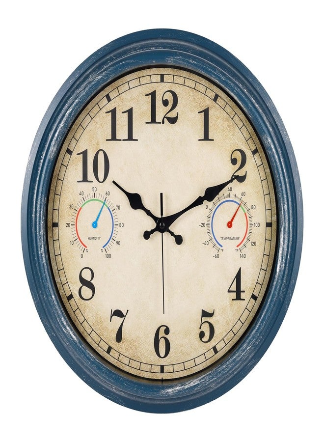 Alarllok 16 Inch Large Outdoor Clock with Thermometer and Hygrometer Combo, Waterproof Rustic Vintage Indoor Outdoor Wall Clocks for Patio, Pool, Garden Decor- Blue - Image 1
