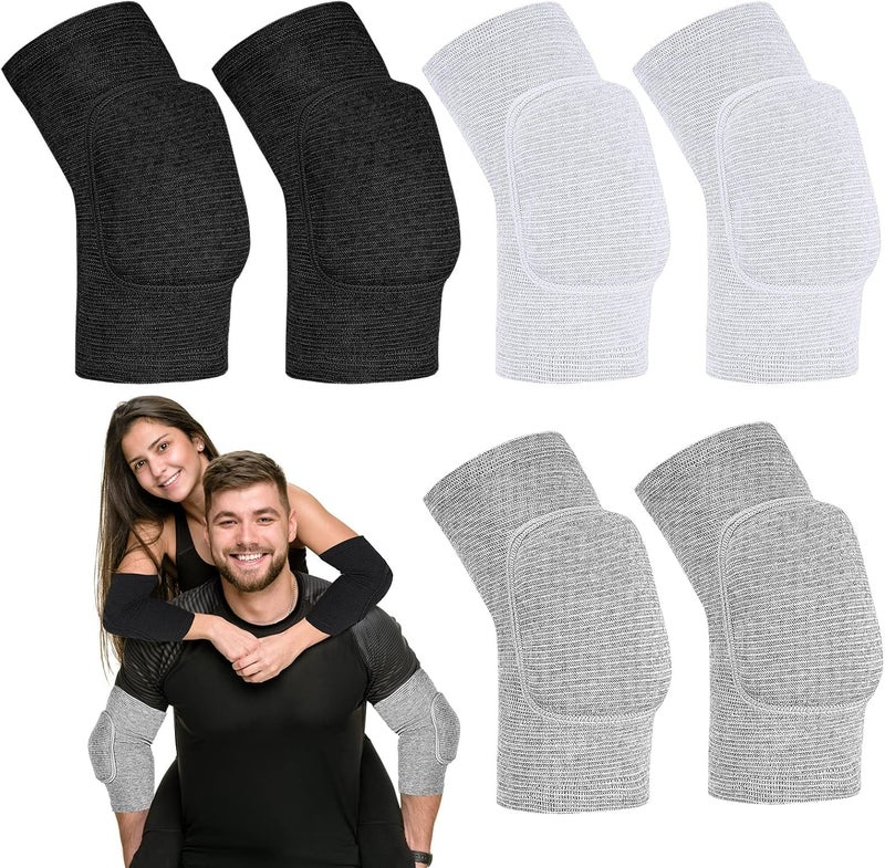 MAKINGTEC 3 Pairs Elbow Pads, Volleyball Elbow Protector, Sponge Support Breathable Compression Elbow Braces for unisex, Girls Boys Basketball Tennis Football Skating Elbow, Black, White, Gray - Image 1