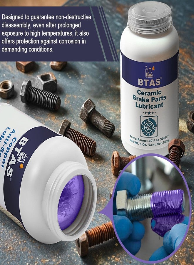 BTAS Brake Synthetic Ceramic Grease 8 oz,Anti Seize&Squeal Caliper Pad Pin Parts Assembly Lubricant,Resistant to High Temp Rust and Corrosion with Brush for Automotive - Image 2
