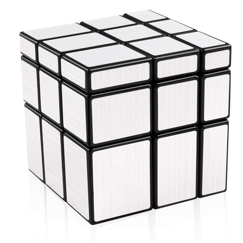 D-FantiX Shengshou Mirror Cube 3x3x3 Speed Cube 3x3 Mirror Blocks Cube Different Shapes Silver Cube 57mm - Image 1