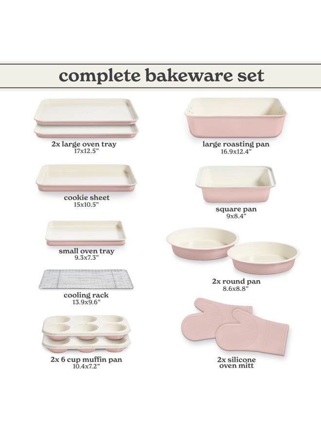 Country Kitchen Nonstick Stackable Bakeware Set - Deluxe Heavy Duty, Durable, Easy Release Baking Set, Pink, 13 Pcs with Handles - Image 2