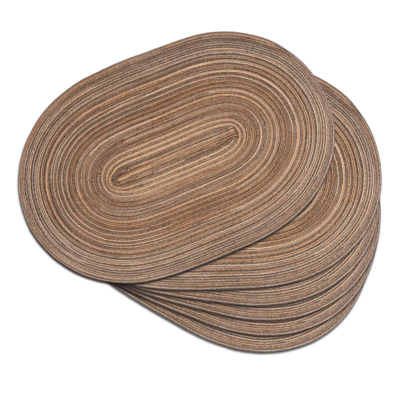 Noctiflorousâ€¯Wovenâ€¯Ovalâ€¯Braidedâ€¯Placematsâ€¯Setâ€¯ofâ€¯6â€¯â€“â€¯12â€¯xâ€¯17.5â€¯Inchâ€¯Washableâ€¯Nonâ€‘Slipâ€¯Heatâ€¯Resistantâ€¯Tableâ€¯Matsâ€¯forâ€¯Kitchenâ€¯andâ€¯Diningâ€¯(Brown, 6) - Image 1