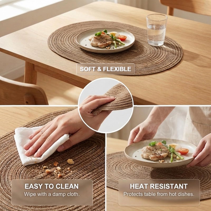 Noctiflorousâ€¯Wovenâ€¯Ovalâ€¯Braidedâ€¯Placematsâ€¯Setâ€¯ofâ€¯6â€¯â€“â€¯12â€¯xâ€¯17.5â€¯Inchâ€¯Washableâ€¯Nonâ€‘Slipâ€¯Heatâ€¯Resistantâ€¯Tableâ€¯Matsâ€¯forâ€¯Kitchenâ€¯andâ€¯Diningâ€¯(Brown, 6) - Image 4