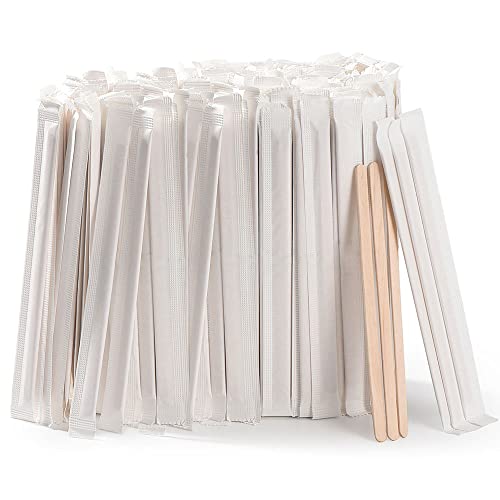 MFJUNS 500pcs Individually Wrapped Wooden Coffee Stirrers 55 Coffee Stir Sticks Round End Disposable Stir Sticks For Coffee Cocktail and Hot Drinks