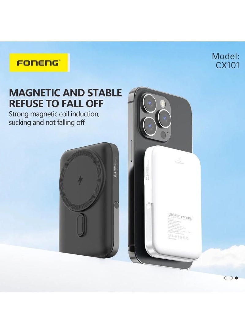 FONENG CX101 10000mAh Magnetic Wireless Power Bank – 15W Fast Charging with Built-in Stand and Portable Design Black. - Image 2