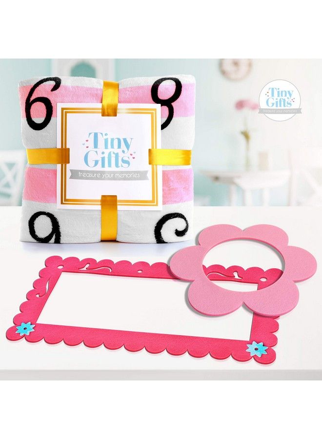 Tiny Gifts Baby Monthly Milestone Blanket + 2 Frame Props ; 60" X40” ; Thick Soft Minky Fleece (Pink)  - Image 3