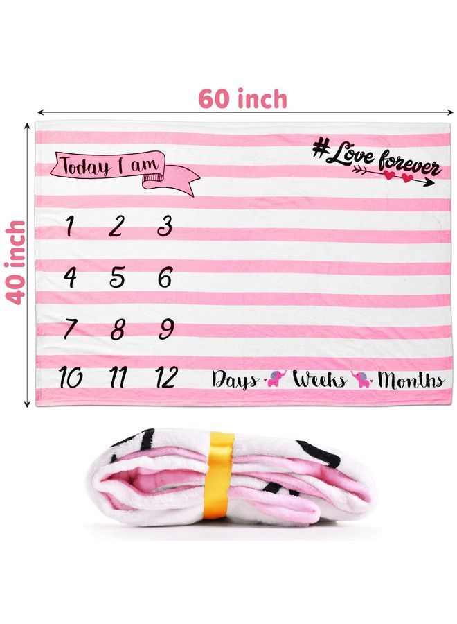Tiny Gifts Baby Monthly Milestone Blanket + 2 Frame Props ; 60" X40” ; Thick Soft Minky Fleece (Pink)  - Image 5