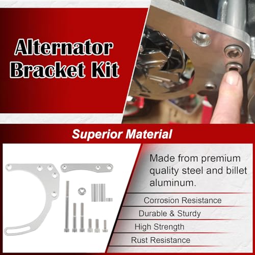 Deargooday LWP Low Mount Alternator Bracket Double Hump Heads Adjustable Billet Kit for Small Block Chevy SBC 305 327 350 5.0L 5.7L V8 Eight Cylinder Long Water Pump Carburetor V Belt - Image 3