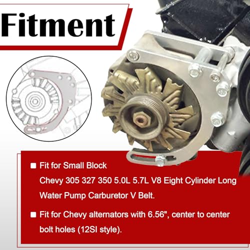 Deargooday LWP Low Mount Alternator Bracket Double Hump Heads Adjustable Billet Kit for Small Block Chevy SBC 305 327 350 5.0L 5.7L V8 Eight Cylinder Long Water Pump Carburetor V Belt - Image 2