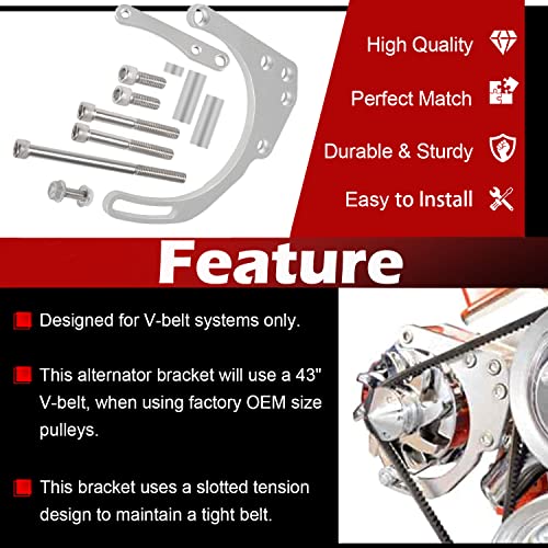 Deargooday LWP Low Mount Alternator Bracket Double Hump Heads Adjustable Billet Kit for Small Block Chevy SBC 305 327 350 5.0L 5.7L V8 Eight Cylinder Long Water Pump Carburetor V Belt - Image 4
