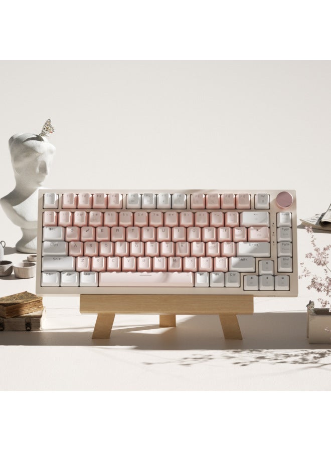 Loquat Mobile AK82 Double-student Tulip Mechanical Keyboard Wireless Bluetooth Wired Girl Computer Game E-sports Office-Color:Shuangsheng Theme Version Tulip White Powder Mixed Light-green Axis 【Wired Sing  - Image 2